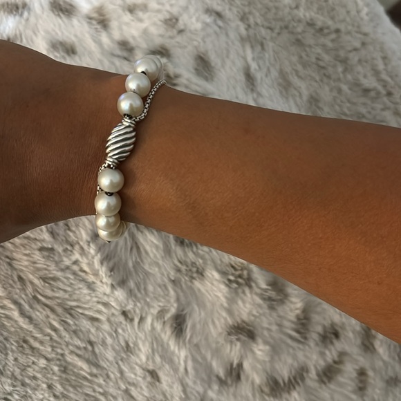 David Yurman Sterling Silver 8mm Wave Bead Pearl Spiritual Beaded Pull Bracelet - Picture 3 of 5